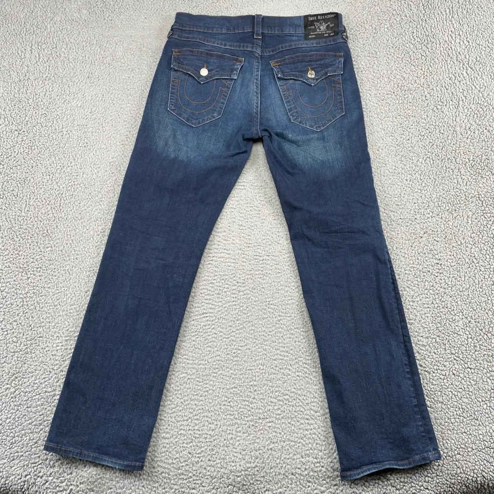 True Religion Jeans Mens 34 Blue Ricky Relaxed Straight Dark Wash Denim Stretch